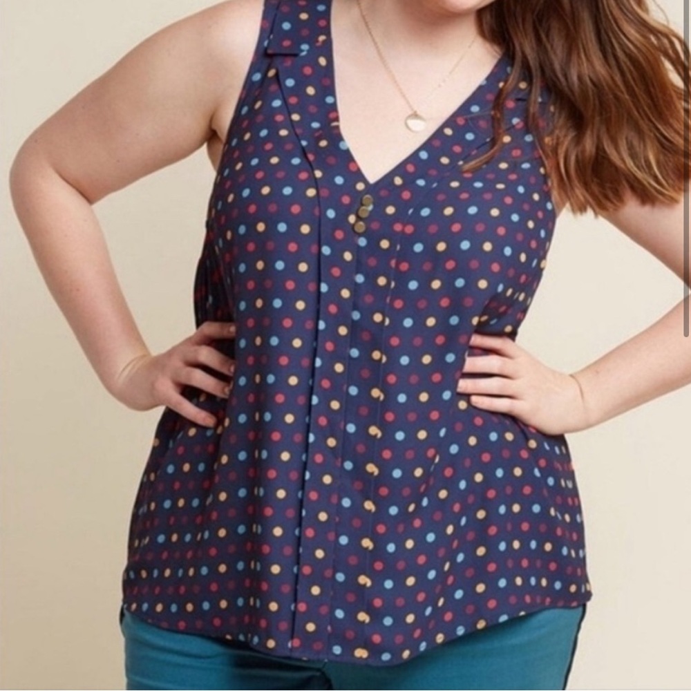 Modcloth Navy Polka Dot Blouse